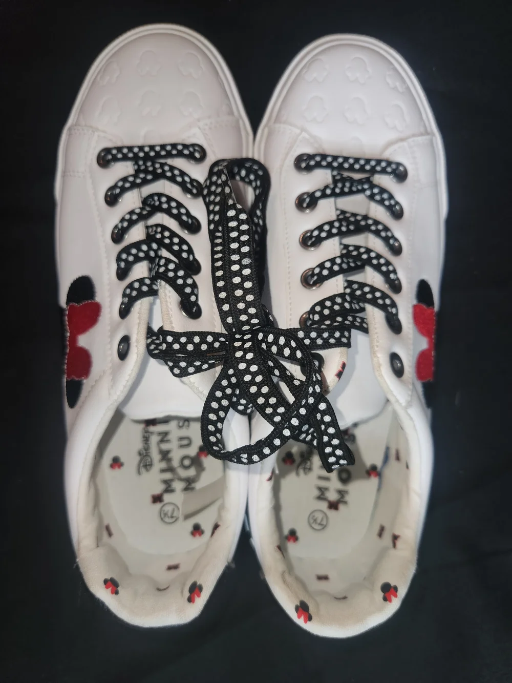 Disney White Sneakers with Black and Red Minnie Accent